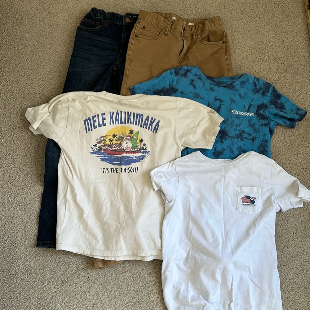 Boys size 12 lot of jeans and t shirts vineyard vines, quicksilver, crazy shirt